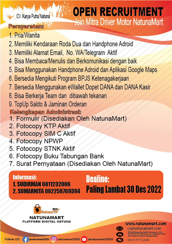 Open Pendaftaran Driver Motor Online NatunaMart.